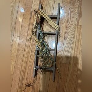 20 1/2” x 6” Rustic Brown Decorative Ladder with Garland and Stars